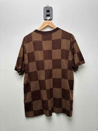 Preowned Louis Vuitton Brown Damier LV Rhinestone Tee Sz.Medium