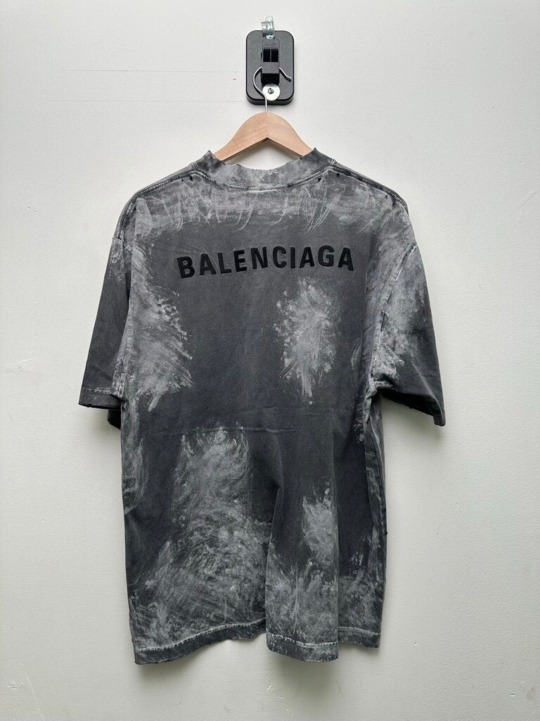 Preowned Balenciaga White Paint Dye Grey Tee sz.M