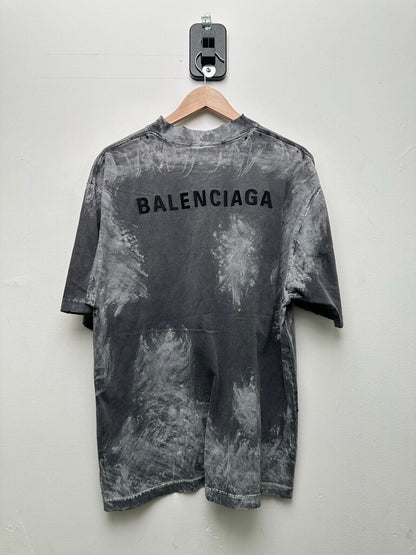 Preowned Balenciaga White Paint Dye Grey Tee sz.M