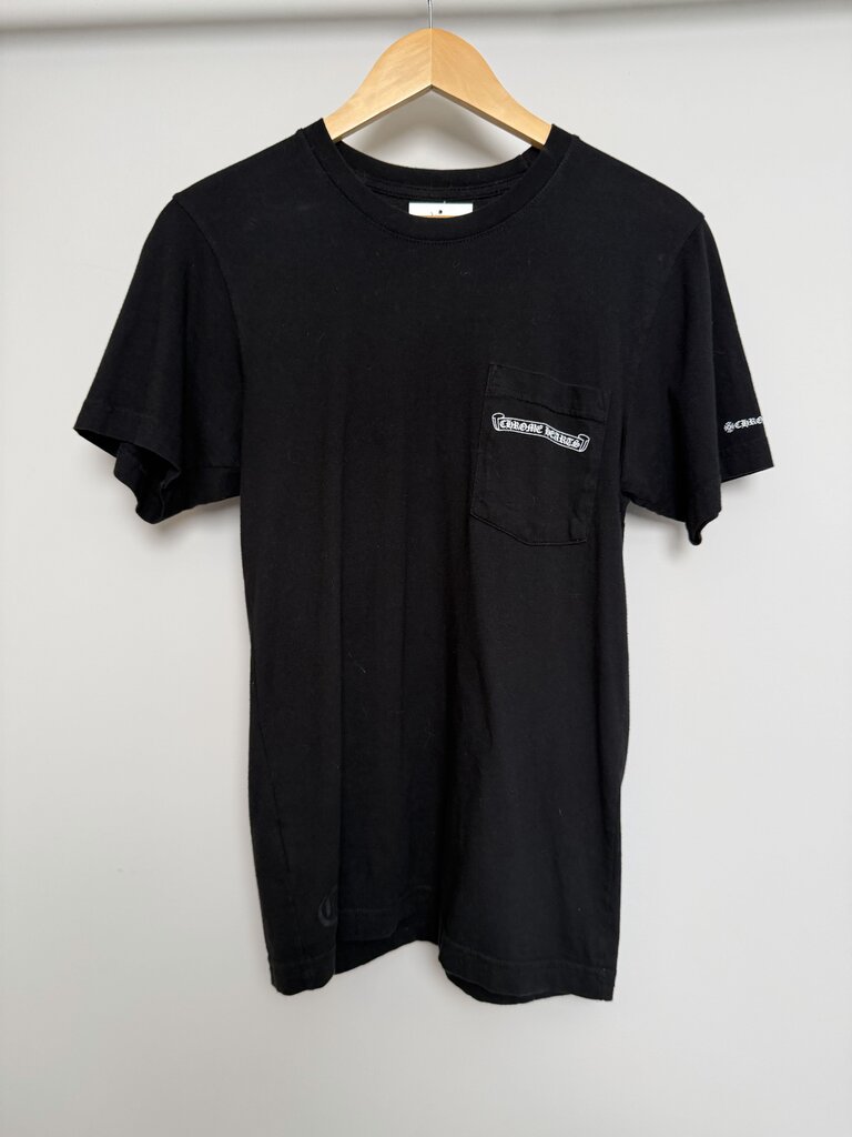 Preowned Chrome Hearts Scroll Pocket Black Tee Size Small