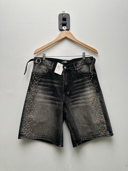 Preowned HMDD Rhinestone Black Denim Shorts sz.S