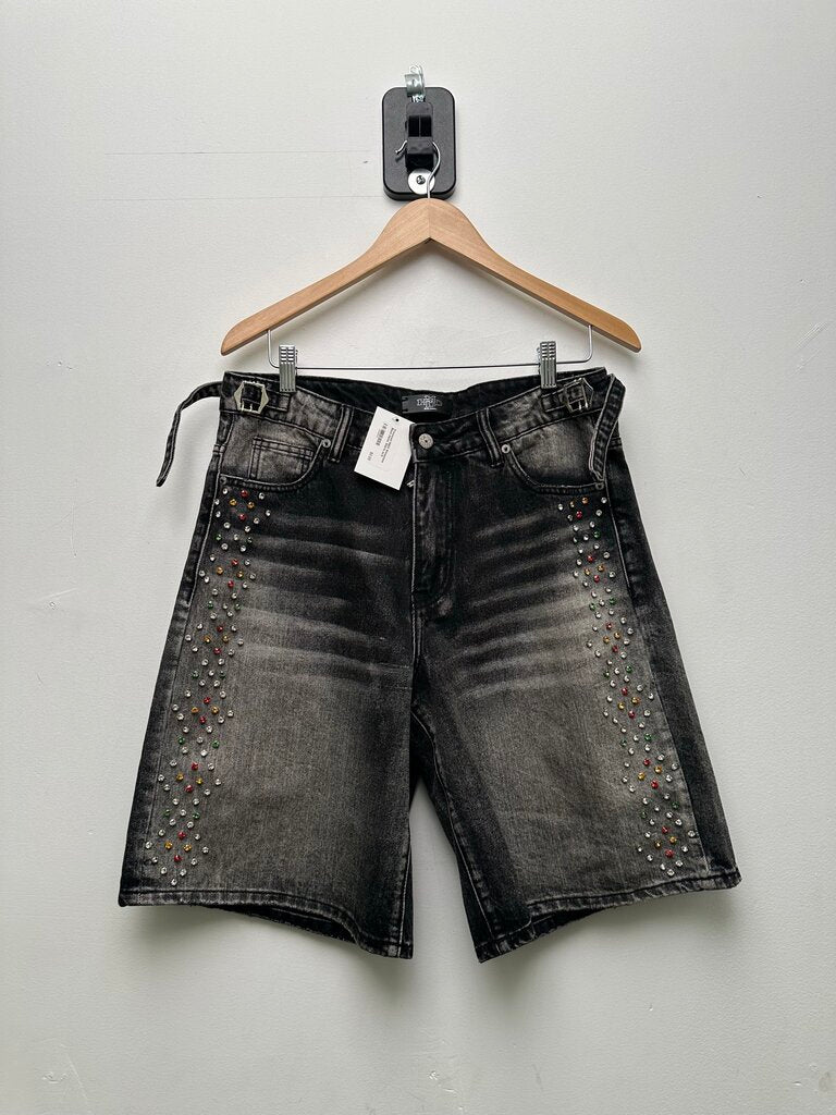 Preowned HMDD Rhinestone Black Denim Shorts sz.S