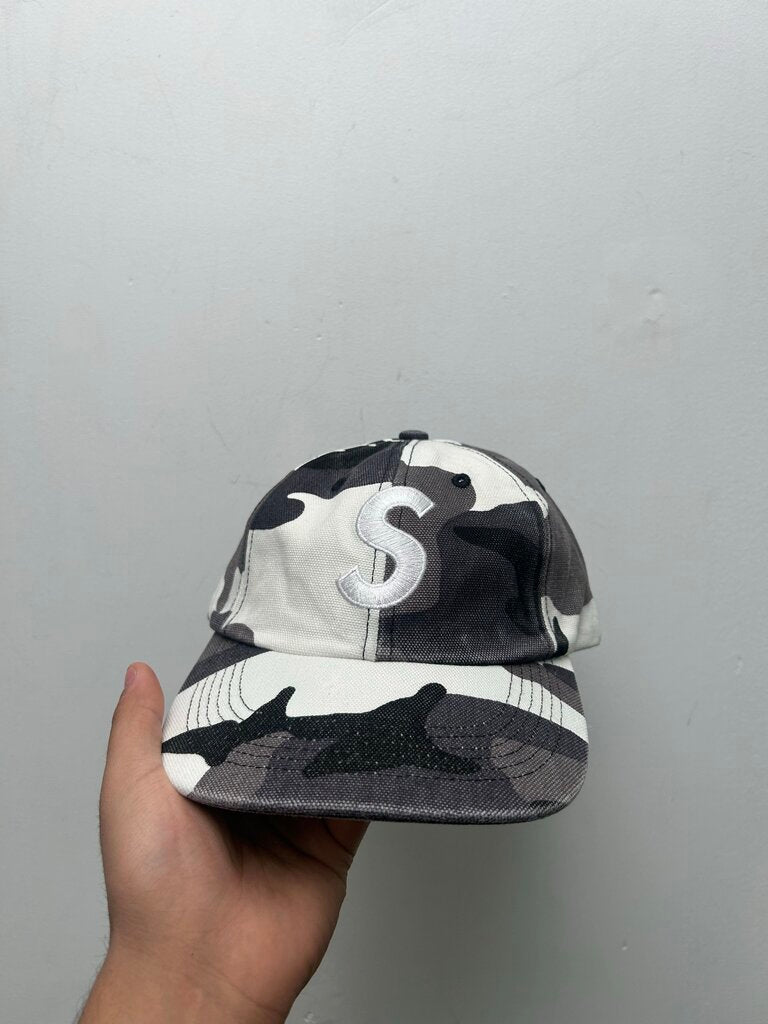 New Supreme S Logo 6 Panel Fade White Camo Hat