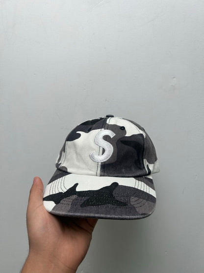New Supreme S Logo 6 Panel Fade White Camo Hat