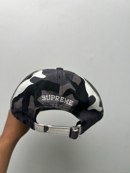 New Supreme S Logo 6 Panel Fade White Camo Hat