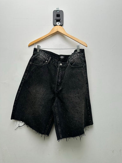 Preowned HMDD Rhinestone Black Denim Shorts Sz. Medium