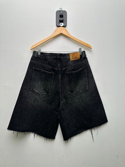 Preowned HMDD Rhinestone Black Denim Shorts Sz. Medium