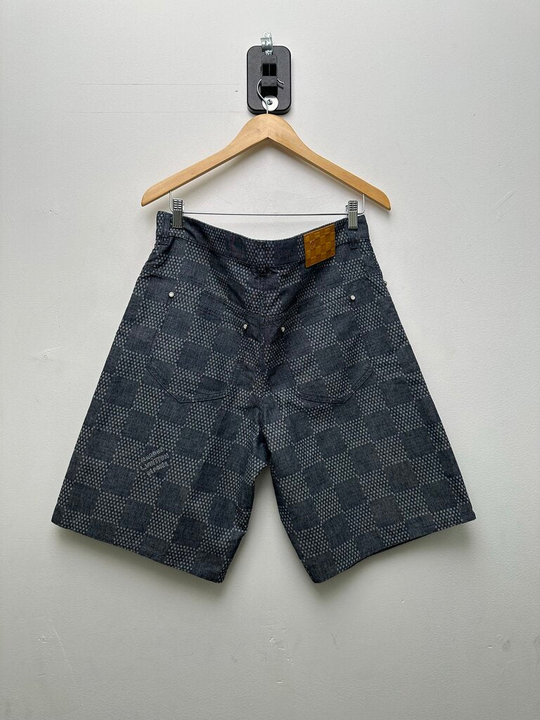 New Louis Vuitton Washed Damiere Denim Grey/Blue Shorts Sz. 34