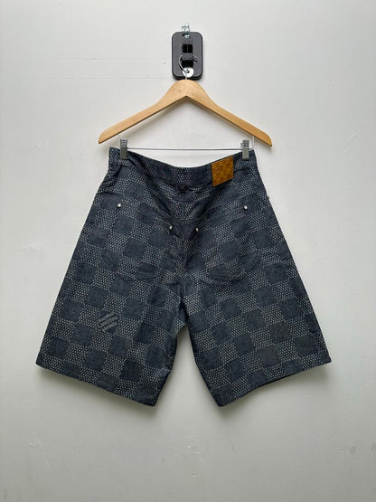 New Louis Vuitton Washed Damiere Denim Grey/Blue Shorts Sz. 34