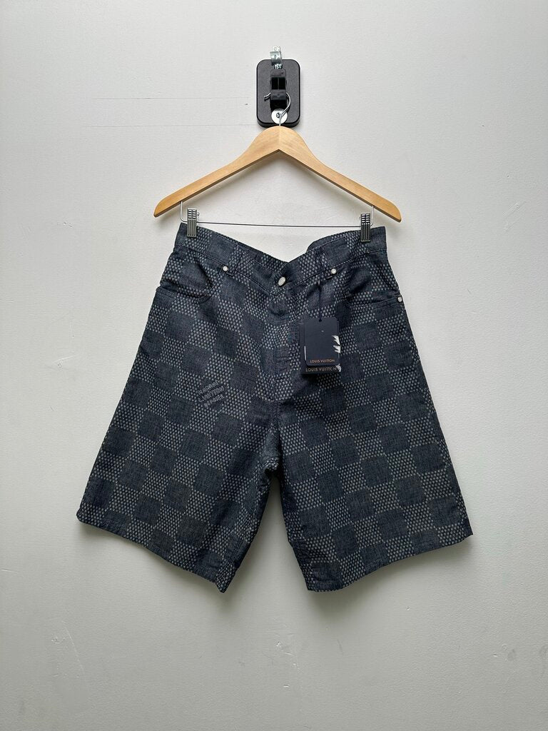 New Louis Vuitton Washed Damiere Denim Grey/Blue Shorts Sz. 34