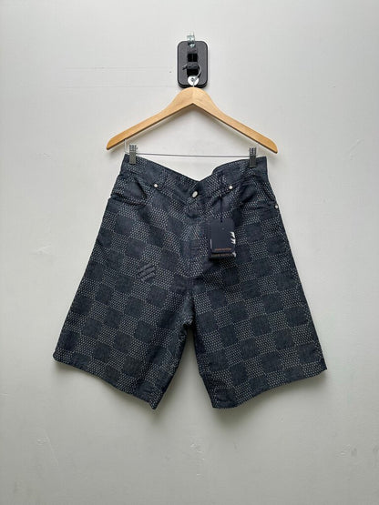 New Louis Vuitton Washed Damiere Denim Grey/Blue Shorts Sz. 34