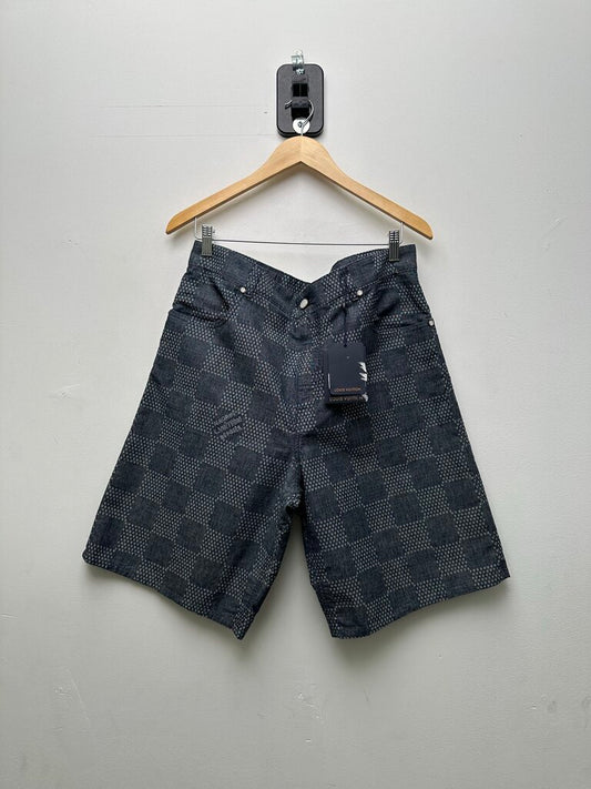 New Louis Vuitton Washed Damiere Denim Grey/Blue Shorts Sz. 34