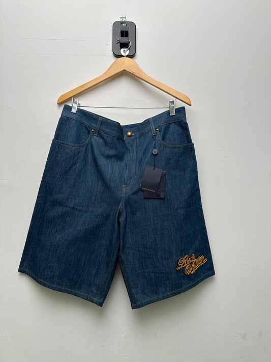 New Louis Vuitton Chambray Western Logo Blue Denim Shorts Sz.34