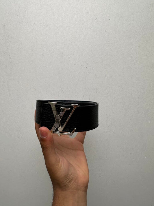 Preowned Louis Vuitton Reversible Black Blue Silver Damiere Buckle Belt sz.34(NO BOX)