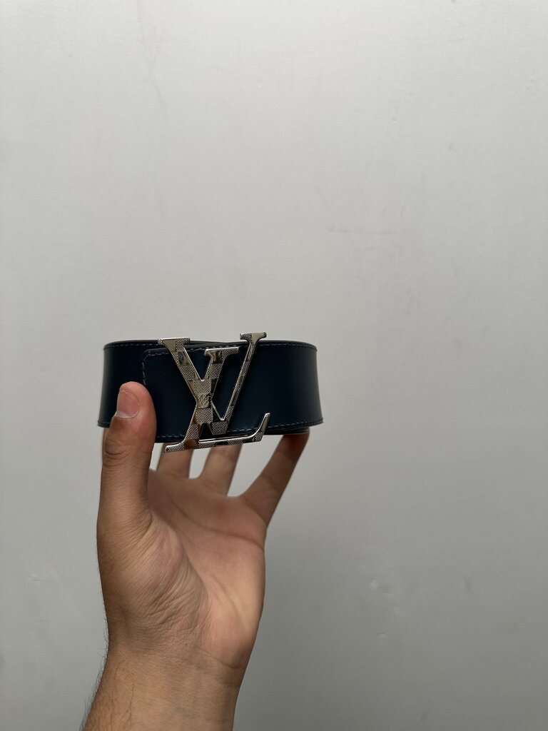 Preowned Louis Vuitton Reversible Black Blue Silver Damiere Buckle Belt sz.34(NO BOX)