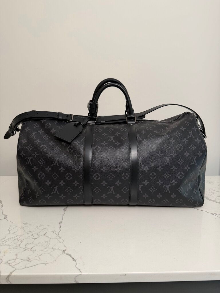 Preowned Louis Vuitton Monogram Black Keepall 55