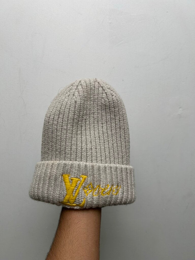 Preowned Louis Vuitton Grey Yellow Knit LV Lovers Beanie