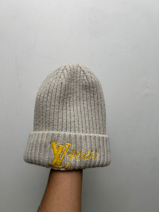 Preowned Louis Vuitton Grey Yellow Knit LV Lovers Beanie