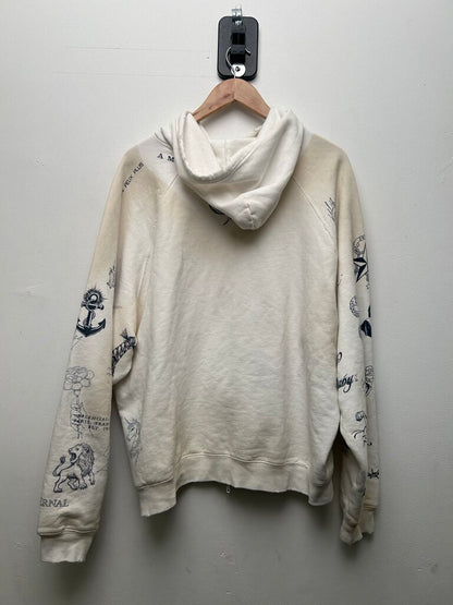 Preowned Balenciaga White Tattoo Print Zip Up Hoodie Sz.Small