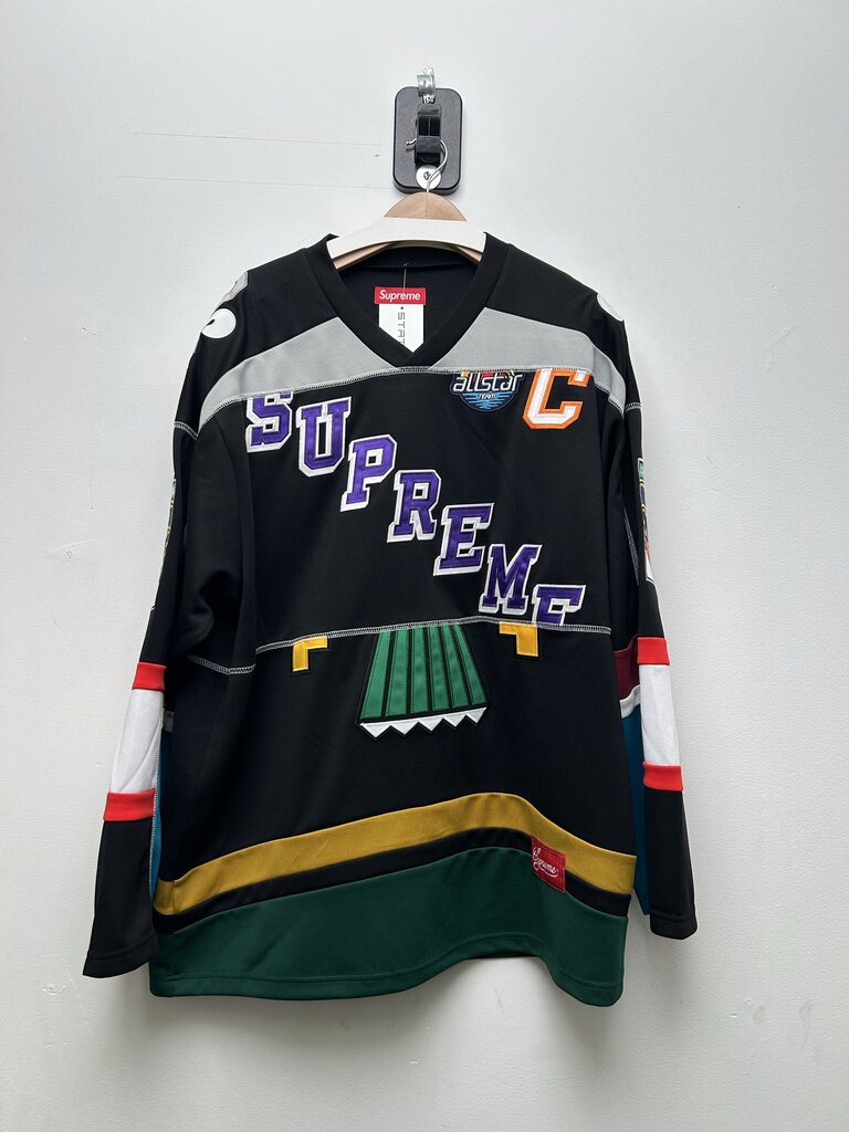 Preowned Supreme Paneled Black Hockey Jersey Sz.XL