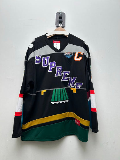 Preowned Supreme Paneled Black Hockey Jersey Sz.XL