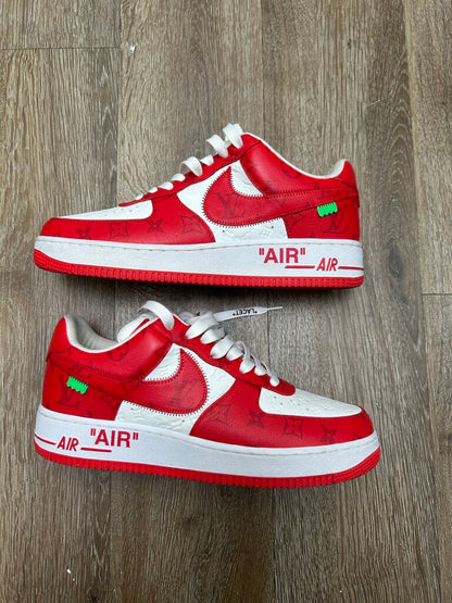 Preowned Nike AF1 Louis Vuitton Red White Sz.9