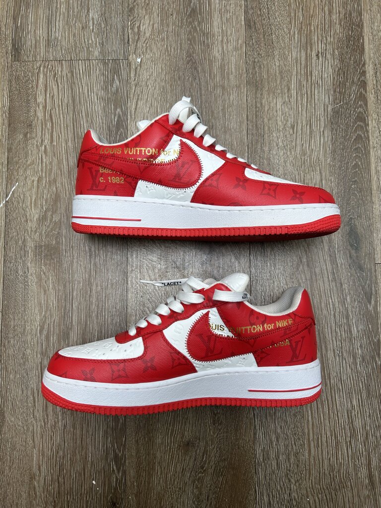 Preowned Nike AF1 Louis Vuitton Red White Sz.9