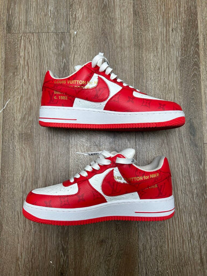Preowned Nike AF1 Louis Vuitton Red White Sz.9