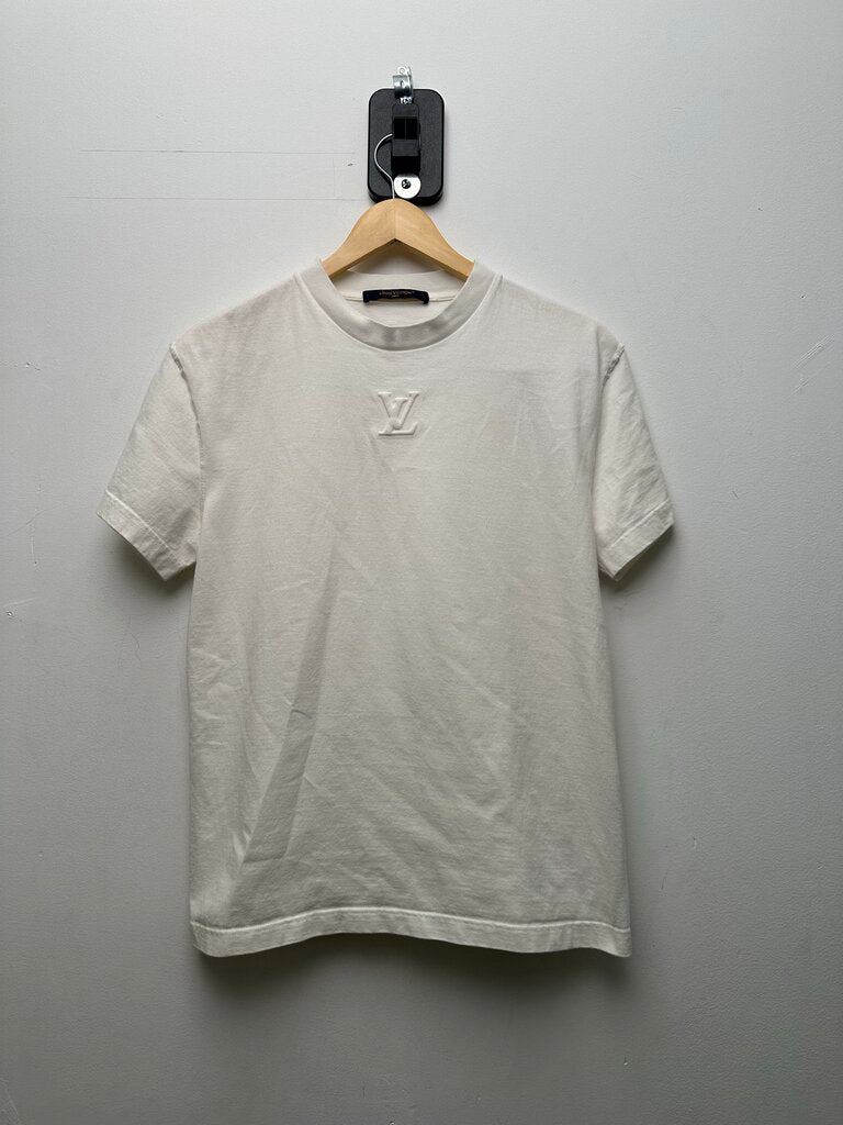 Preowned Louis Vuitton White Blank Lv Logo Tee Sz.XS