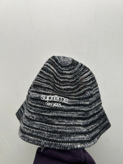 Preowned Supreme New York Knit Black Grey White Bucket Hat