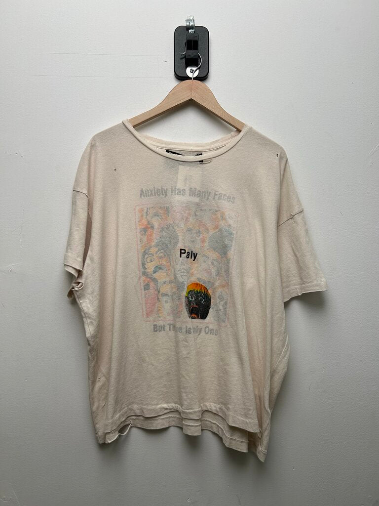 New Paly Seeing Faces Anxiety Reversible White Tee Sz.Large