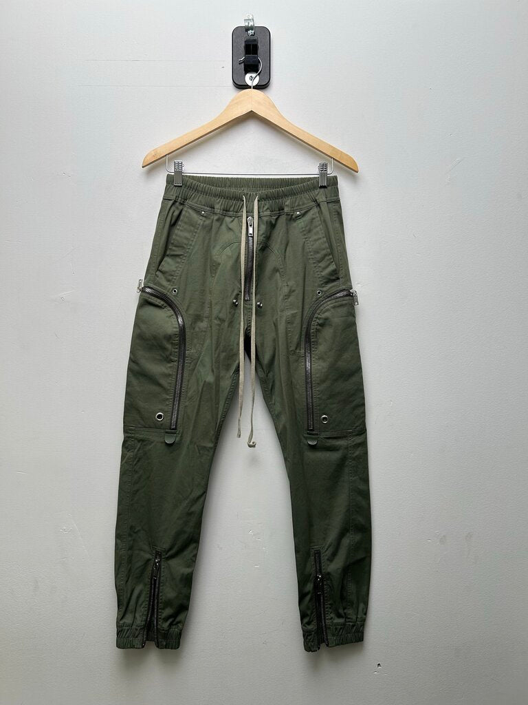 Preowned Rick Owens EDFU S/S 23 Olive Moss Bauhaus Zipper Cargo Pants Sz.36