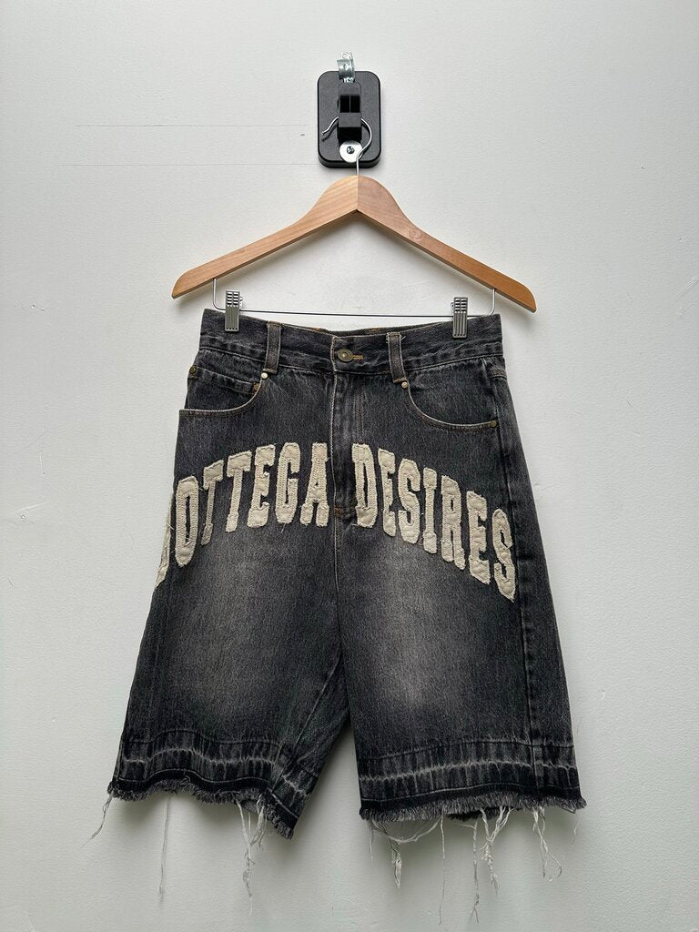Preowned Bottega Desires Grey Denim Logo Shorts Sz.28