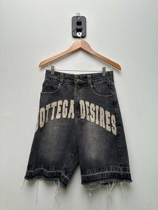 Preowned Bottega Desires Grey Denim Logo Shorts Sz.28