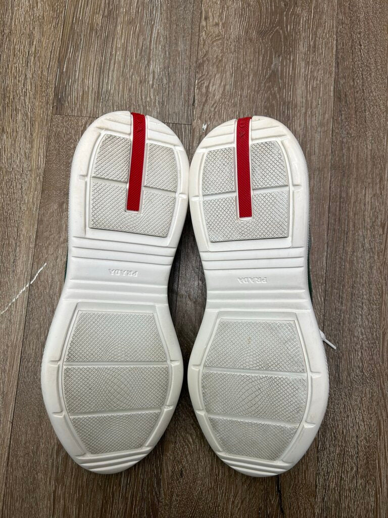 Preowned Prada Americas Cups White Silver Green sz.10(11.5M)