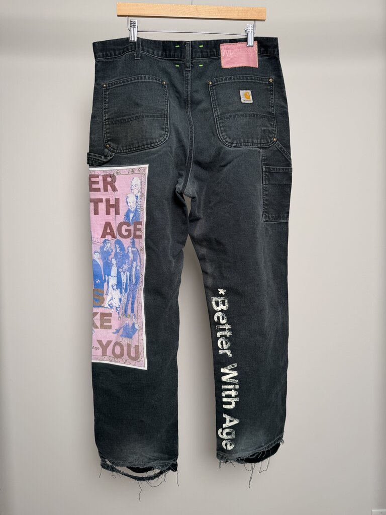 Preowned Better With Age Carhartt Washed Black Patch Work Pants size 36