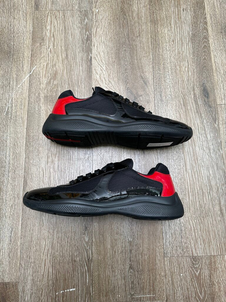 Preowned Prada America Cup Black Red Sz 9(10.5M)