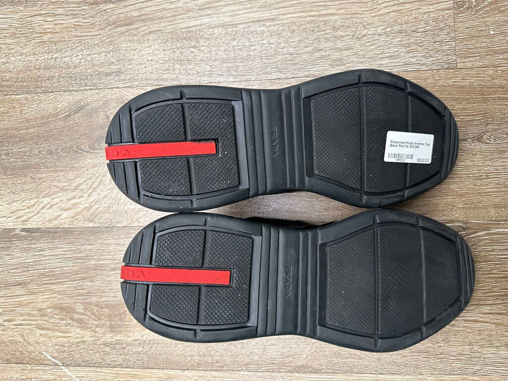 Preowned Prada America Cup Black Red Sz 9(10.5M)
