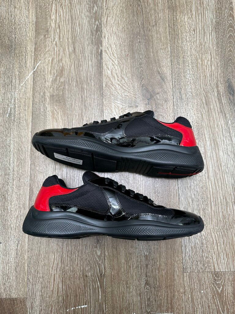Preowned Prada America Cup Black Red Sz 9(10.5M)