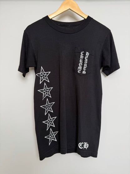 Preowned Chrome Heart Black Star Logo Vertical Logo Pocket Black Tee size S
