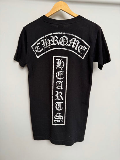 Preowned Chrome Heart Black Star Logo Vertical Logo Pocket Black Tee size S