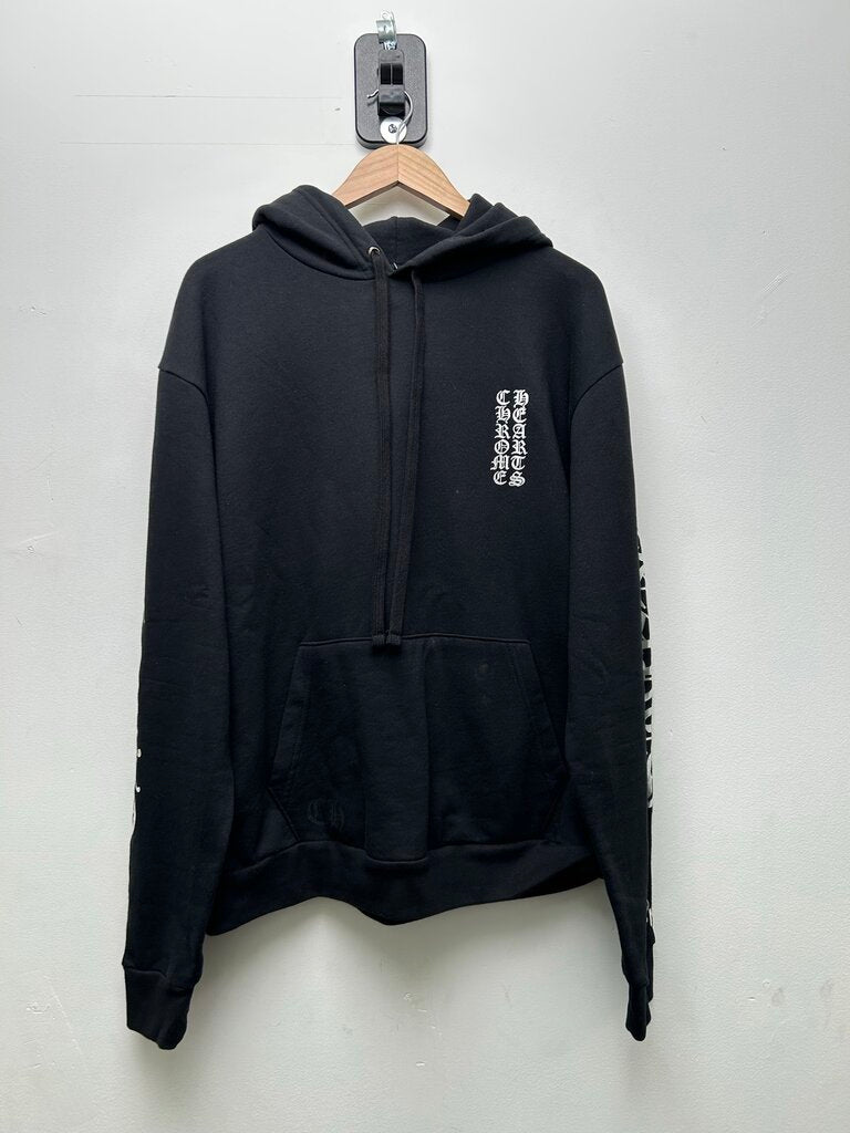 Preowned Chrome Hearts Black Silver Vertical Logo Hoodie Sz.Medium