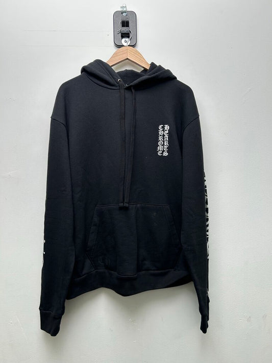 Preowned Chrome Hearts Black Silver Vertical Logo Hoodie Sz.Medium