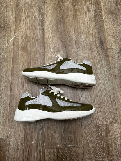 Preowned Prada Cups Olive White Silver Patent Sz.8(10M)