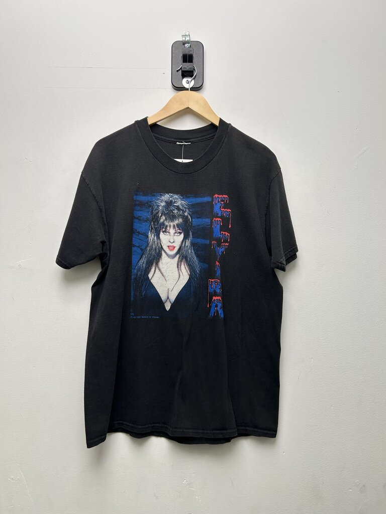 1997 Elvira Blue Queen Bee Black Tee sz. Largish/XLish