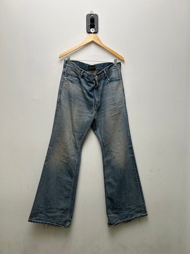 Preowned Balenciaga Light Wash Flair Denim Sz.Large