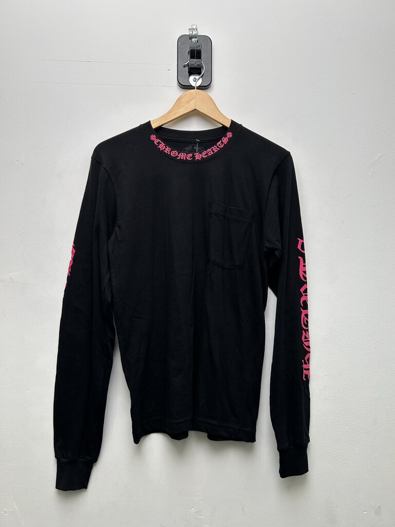 New Chrome Hearts Black Pink Neck Logo Long Sleeve Size Small
