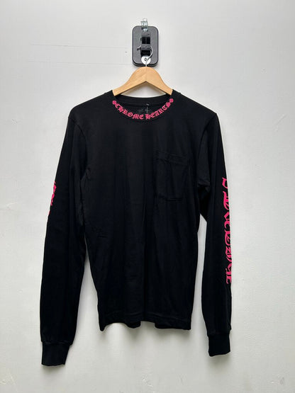 New Chrome Hearts Black Pink Neck Logo Long Sleeve Size Small