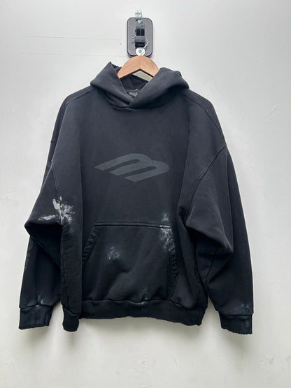 Preowned Balenciaga Black Sport Paint Logo Hoodie Sz,Large