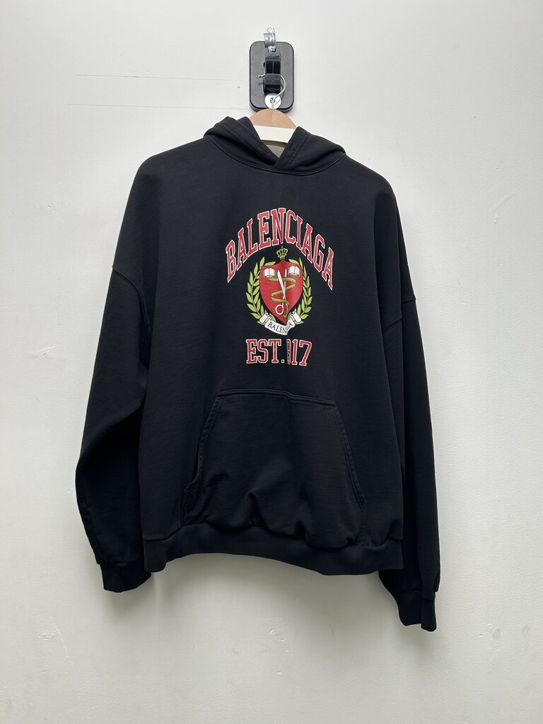 Preowned Balenciaga Black University Logo Hoodie Sz.3